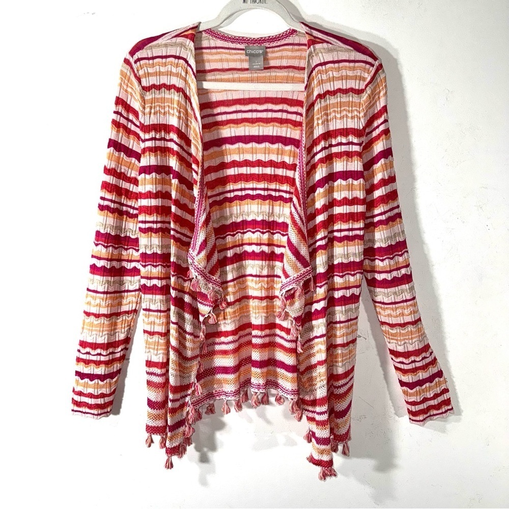 Chico’s Tassel Wave Stripe Cardigan Sweater 2/$35